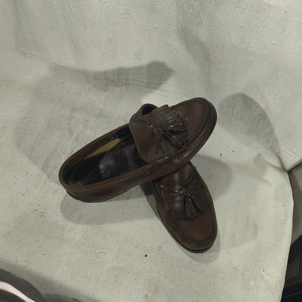 Men's Size 9M Brown Leather Tassel Loafers Hush Puppies